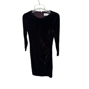 Eliza J Womens Purple Velvet Long Sleeve Ruched Sheath Cocktail Dress Size 8